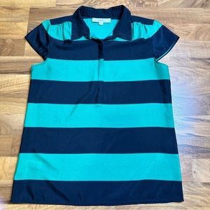 Loft Kelly Green And Black Striped Cap Sleeve‎ Blouse Size Small